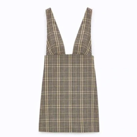 Zara Plaid Pinafore Mini Dress M - Picture 3 of 4